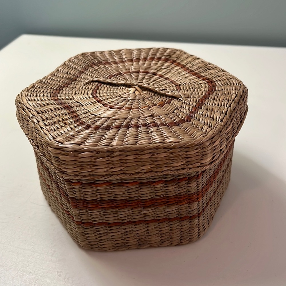 Hexagon woven container with lid.